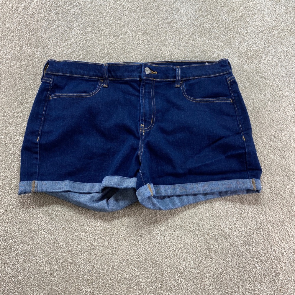 Old Navy Denim Shorts Womens 12 Dark Wash Mid-Rise‎ Cuffed Stretch